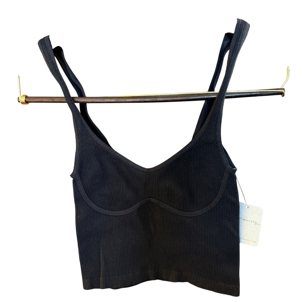 NWT $30 Intimately Free People M/L Black Ribbed Seamless Crop Cami Tank Top